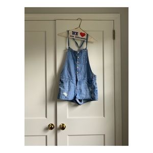 Zara short overalls, medium light wash